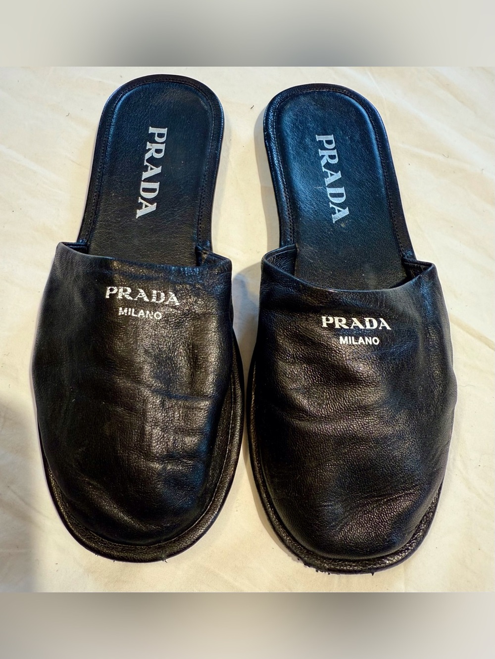 PRADA Black Leather Slides Mules Slippers Loafers - Picture 13 of 14